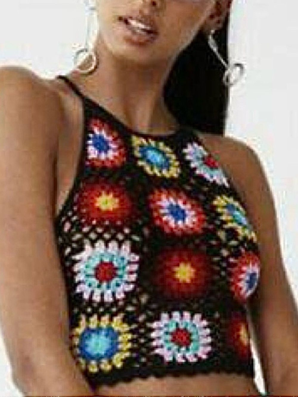 Forever 21 Black Crochet Crochet-Style Multicolor Square Crop Top
